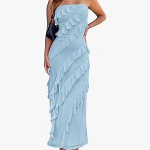 Light Blue Ruffled Women's long dress